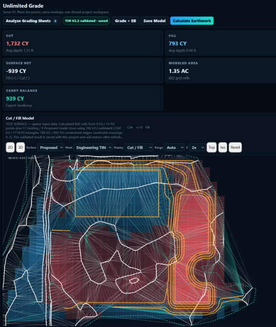 3D cut and fill modeling inside the estimating platform